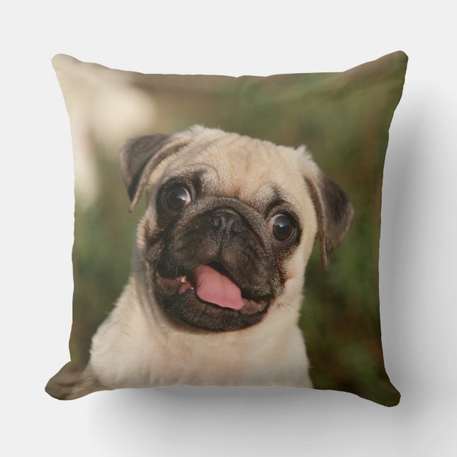 Fawn Pug Puppy Panting Cushion (Front)