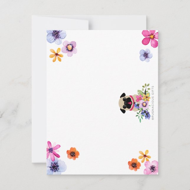 Fawn Pugs In Spring Flowers Notecards (Front)