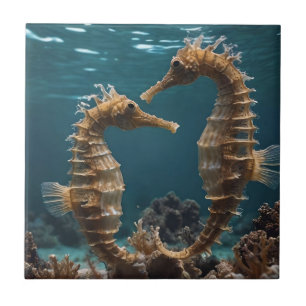 Fawn Romantic Seahorses Under The Ocean, Ceramic Tile