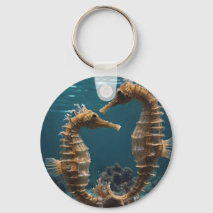 Fawn Romantic Seahorses Under The Ocean,  Key Ring