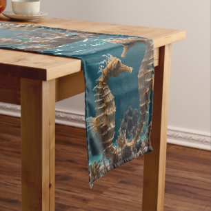 Fawn Romantic Seahorses Under The Ocean, Short Table Runner