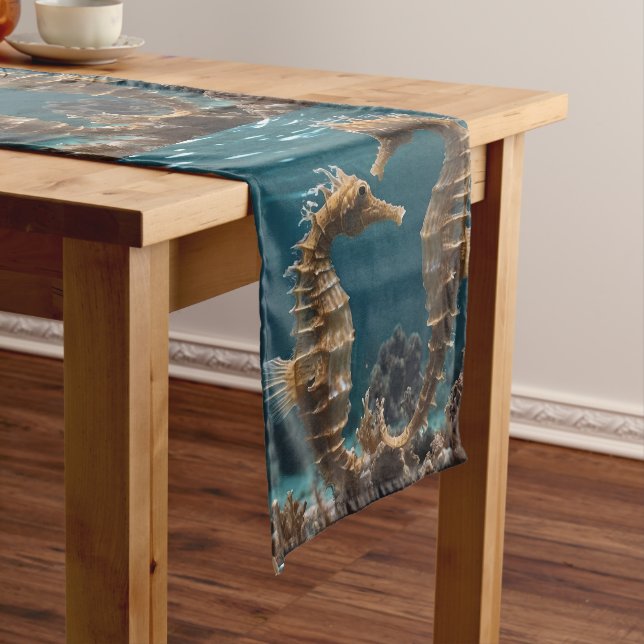 Fawn Romantic Seahorses Under The Ocean,  Short Table Runner (In Situ)