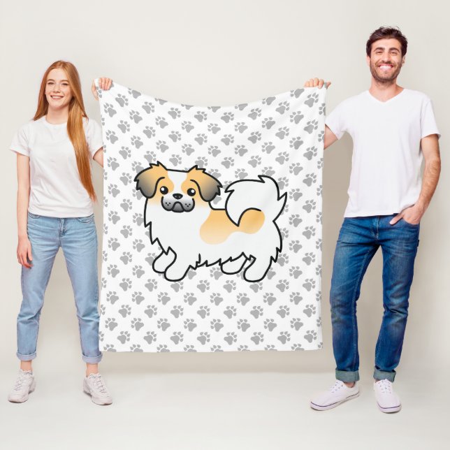 Fawn Sable Parti-Colour Tibetan Spaniel Dog & Paws Fleece Blanket (In Situ)
