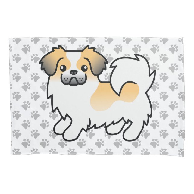 Fawn Sable Parti-Colour Tibetan Spaniel Dog & Paws Pillowcase (Front)