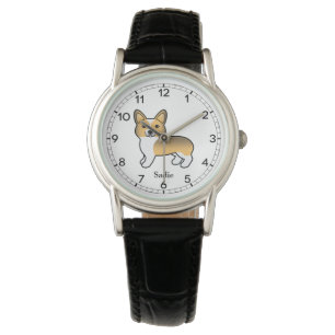 Fawn Sable Pembroke Welsh Corgi Cartoon Dog & Name Watch