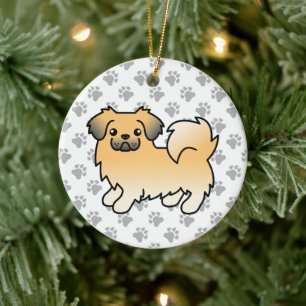 Fawn Sable Tibetan Spaniel Cute Cartoon Dog Ceramic Ornament