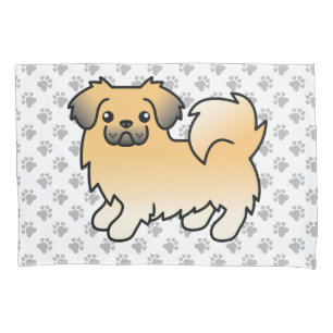 Fawn Sable Tibetan Spaniel Cute Cartoon Dog & Paws Pillowcase