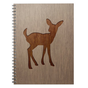 Fawn silhouette engraved on wood design notebook