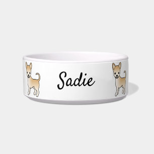 Fawn Smooth Coat Chihuahua Cartoon Dog & Name Bowl