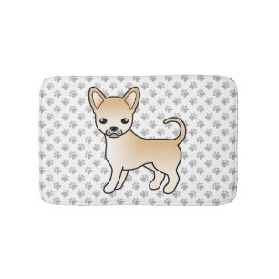 Fawn Smooth Coat Chihuahua Cartoon Dog & Paws Bath Mat