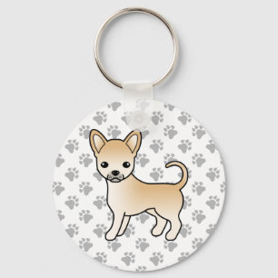 Fawn Smooth Coat Chihuahua Cartoon Dog & Paws Key Ring