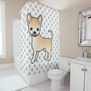 Fawn Smooth Coat Chihuahua Cartoon Dog & Paws Shower Curtain
