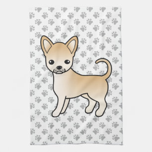 Fawn Smooth Coat Chihuahua Cartoon Dog & Paws Tea Towel