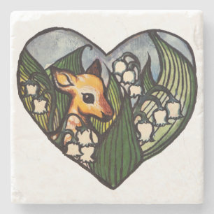 Fawn Spring Deer Lily of the Valley Flowers Stone Coaster