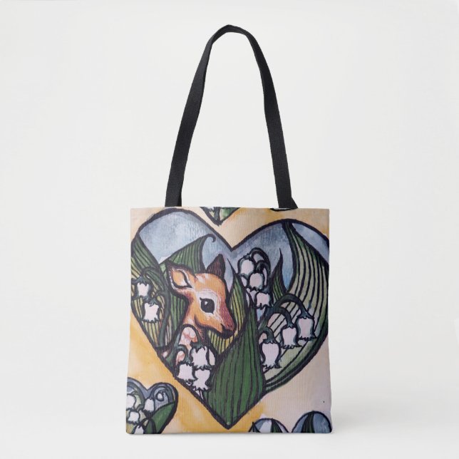 Fawn Spring Deer Lily of the Valley Flowers        Tote Bag (Front)