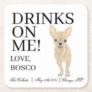 Fawn Tan Chihuahua Wedding Square Paper Coaster