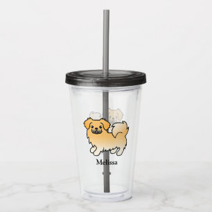 Fawn Tibetan Spaniel Cute Cartoon Dog & Name Acrylic Tumbler