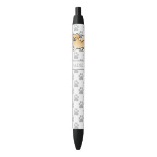 Fawn Tibetan Spaniel Cute Cartoon Dog & Name Black Ink Pen
