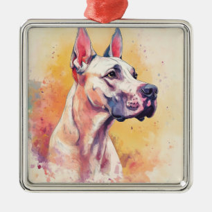 FAWN WATERCOLOR GREAT DANE DOG METAL ORNAMENT