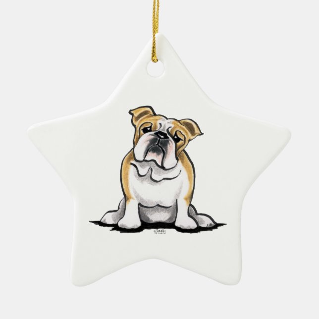 Fawn White Bulldog Sit Pretty Ceramic Tree Decoration (Front)
