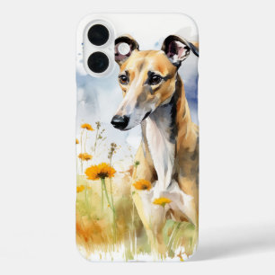 FAWN & WHITE GREYHOUND IN WILDFLOWER FIELD iPhone 16 PLUS CASE