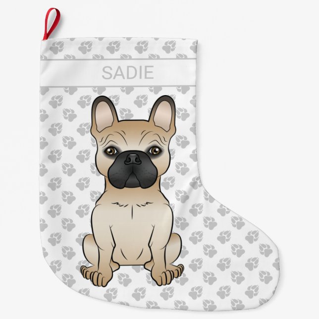 Fawn With Black Mask French Bulldog Dog & Name Large Christmas Stocking (Front)