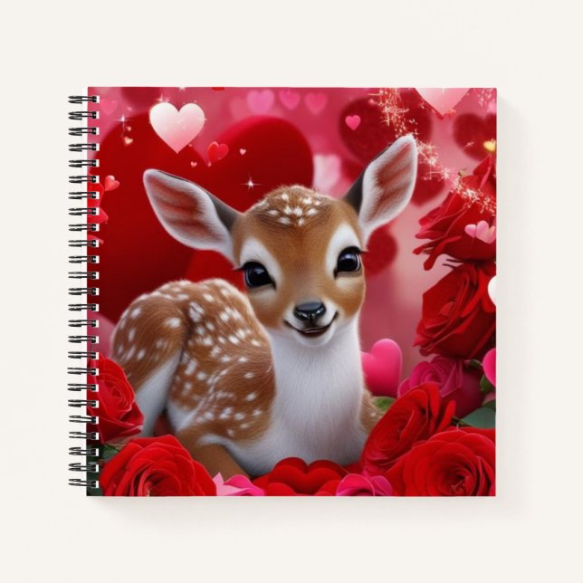 Fawn with Hearts & Roses  Notebook (Front)