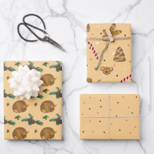 Fawns, gingerbread men and Christmas biscuits Wrapping Paper Sheet