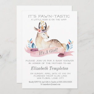 Fawntastic Deer It's A Girl Baby Shower Invitation