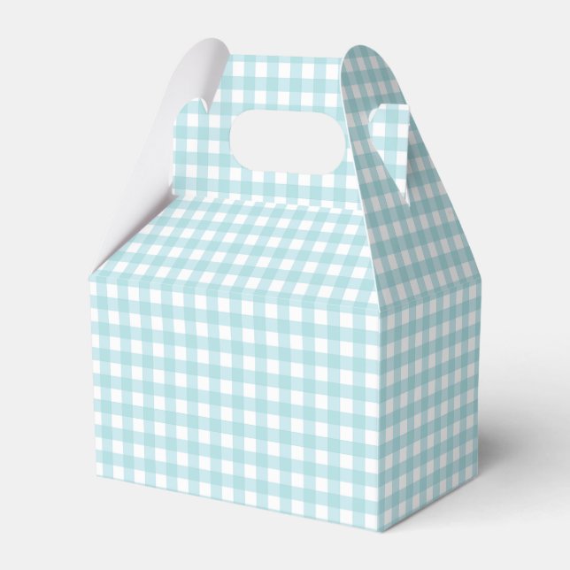 Faye and Lauren Aqua Blue Gingham Favour Box (Front Side)
