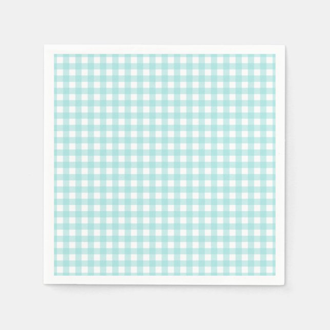 Faye and Lauren Aqua Blue Gingham Paper  Napkin (Front)