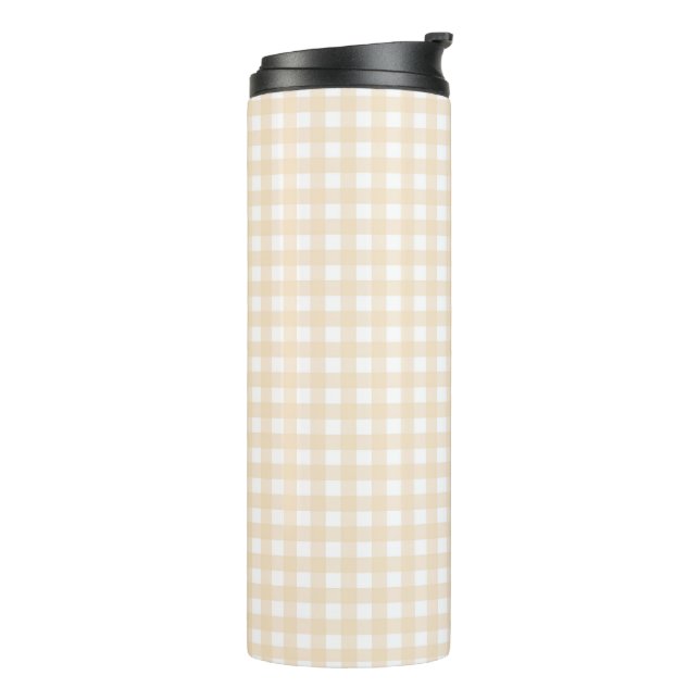 Faye and Lauren Beige Gingham Thermal Tumbler (Rotated Left)