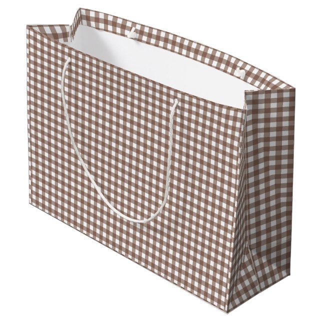 Faye and Lauren Brown Gingham Large Gift Bag (Back Angled)