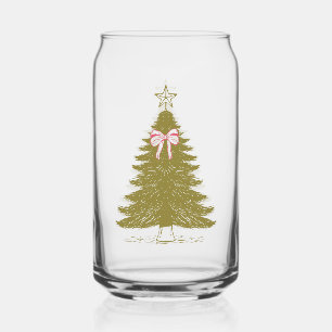 Faye and Lauren Christmas Tree with Pink Ribbon Can Glass