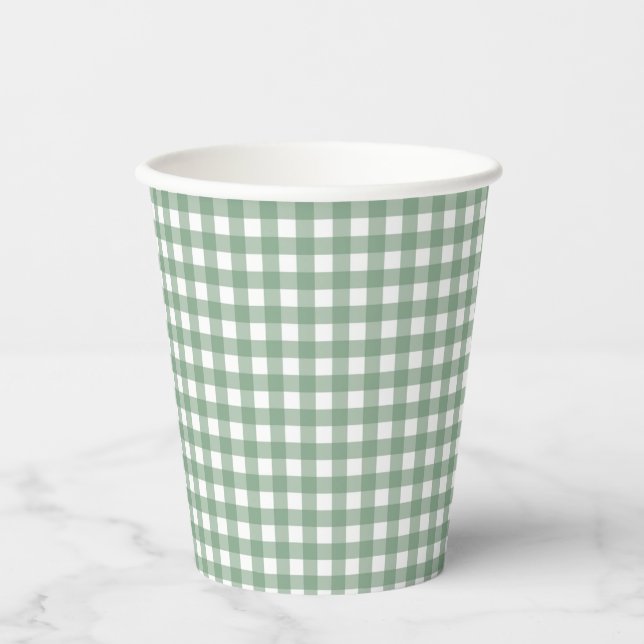 Faye and Lauren Fall Green Gingham Paper Cups (Front)