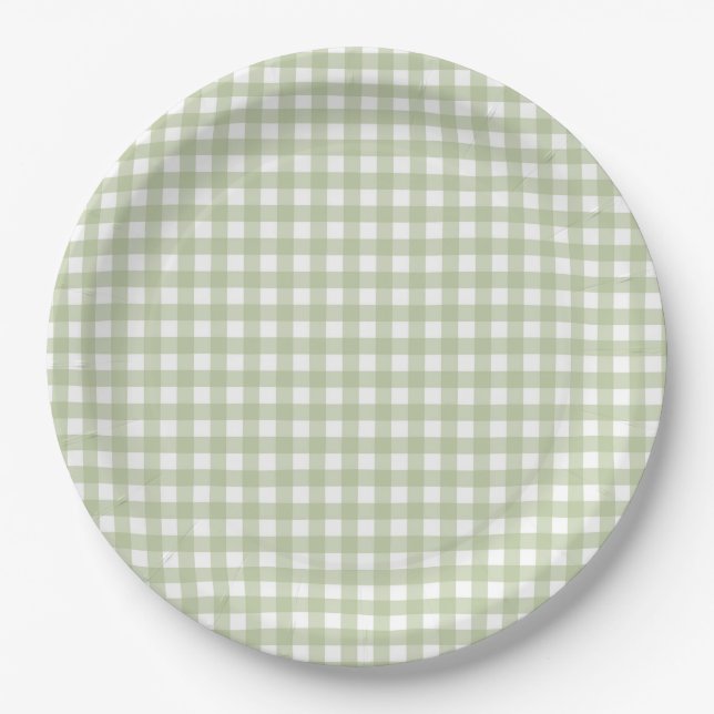 Faye and Lauren Fall Light Green Gingham Paper Plate (Front)