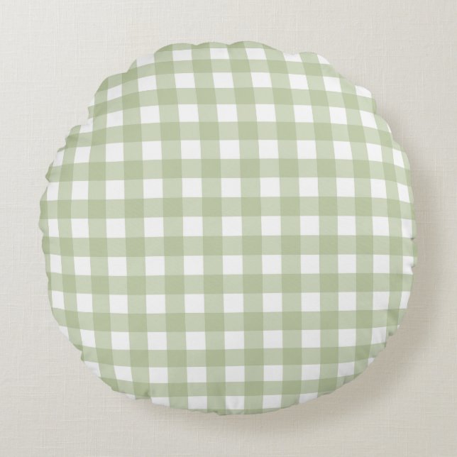 Faye and Lauren Green Gingham Round Cushion (Front)