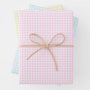 Faye and Lauren Pastel Gingham in 3 Bright Colours Wrapping Paper Sheet