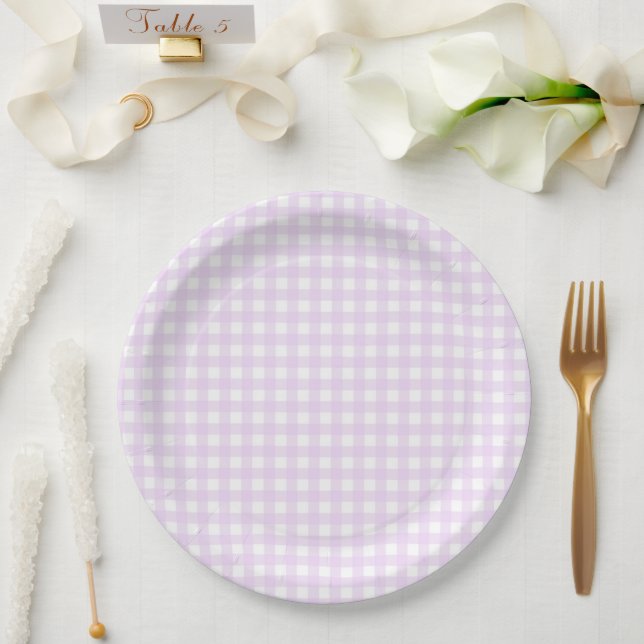 Faye and Lauren Pastel Purple Gingham Paper Plate (Wedding)