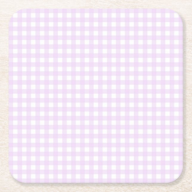 Faye and Lauren Pastel Purple Gingham Square Paper Coaster (Front)