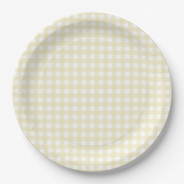 Faye and Lauren Pastel Yellow Gingham Paper Plate (Front)