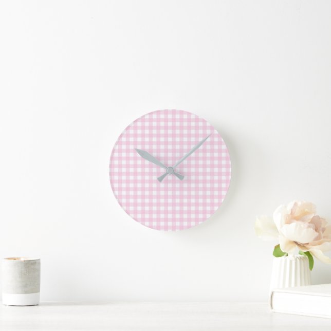 Faye and Lauren Pink Gingham Round Clock (Home)