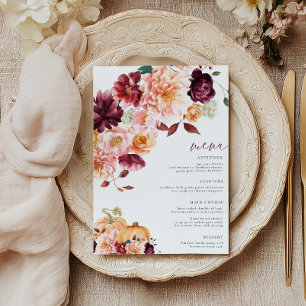 Faye Burgundy Fall Floral Menu Invitation