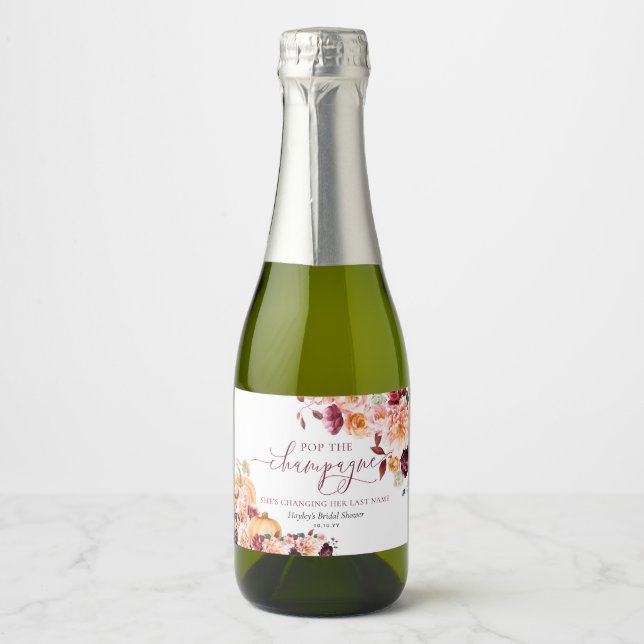 Faye Burgundy Fall Floral Pop The Champagne Sparkling Wine Label (Front)