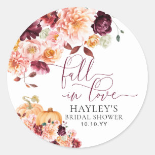 Faye Burgundy Fall In Love Autumn Bridal Shower Classic Round Sticker