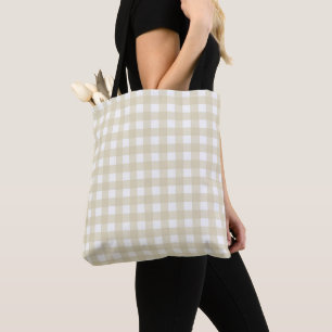 Faye Gingham Beige Tote Bag