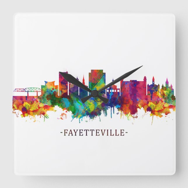 Fayetteville North Carolina Skyline Square Wall Clock (Front)