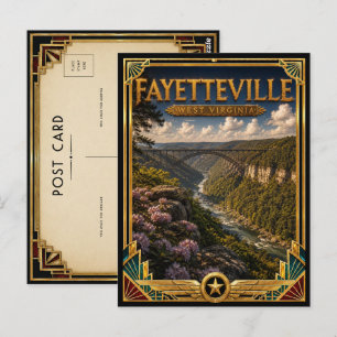 Fayetteville West Virginia Vintage Art Deco Golden Postcard