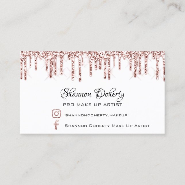 FB Insta Social Lash Rose Gold Drips White Business Card (Front)