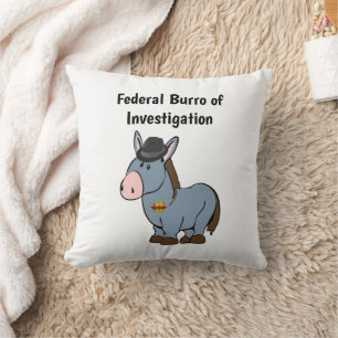 FBI Federal Burro of Investigation Donkey Cartoon Cushion